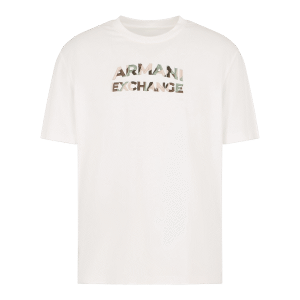 Camiseta Emporio Armani Branca com nome com estampa camuflada • Ref 6DZTHCZJBYZ