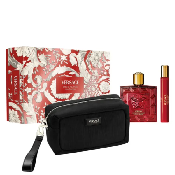 KIT COFFRET EROS FLAME VERSACE - PERFUME EAU DE PARFUM 100ML + TRAVEL CANETA SIZE 10ML + NECESSAIRE KIT REF: COFFRET EROS FL